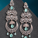 Sea Green American Diamond with Rose Gold-Plated Contemporary Chandbalis Earrings