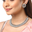 Rhodium-Plated with Silver-Tone Double Layered Kundan-Studded Leaf Shaped Jewellery Set