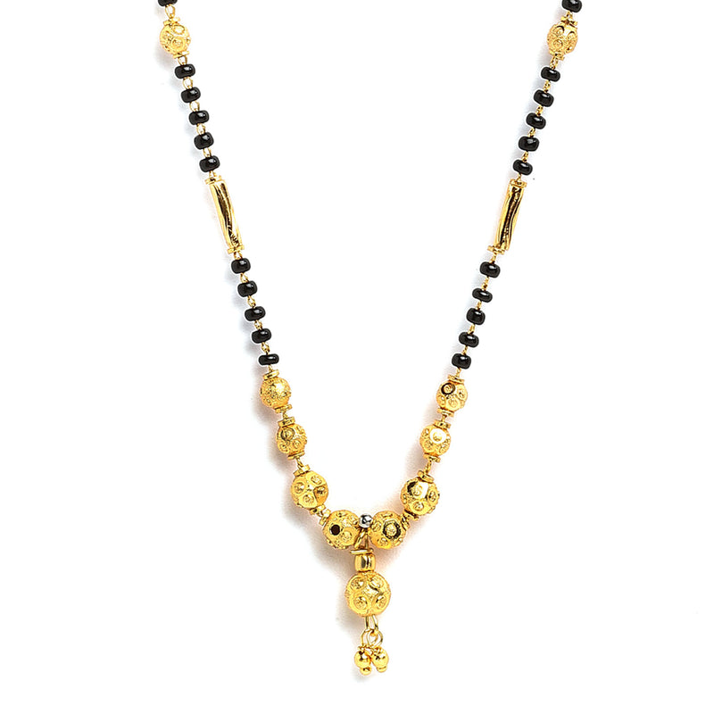 Set Of 3 Gold-Plated AD-Studded Black Beaded Mangalsutra