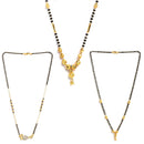 Set Of 3 Gold-Plated AD-Studded Black Beaded Mangalsutra