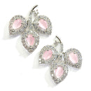 Rhodium-Plated with Silver-Toned Pink American Diamond Leaf Shaped Studs Earrings