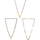 Set Of 3 Gold-Plated & Black American Diamond-Studded & Beaded Mangalsutra