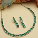 Rhodium-Plated with Silver-Tone Green American Diamond Studded Jewellery Set