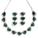 Rhodium-Plated with Silver-Tone Handcrafted Green American Diamond Studded Triangular Jewellery Set