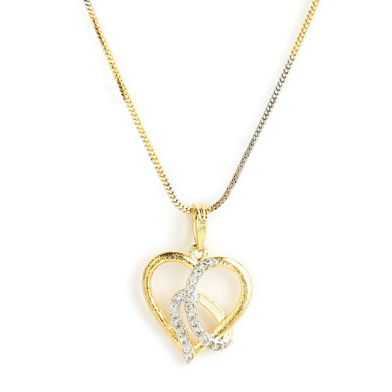 Gold-Plated Heart Shaped White Cubic Zirconia Stone Studded Pendant Combo