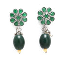Rhodium-Plated with Oxidised Silver-Tone Green American Diamond-Studded & Pearl Beaded Jewellery Set