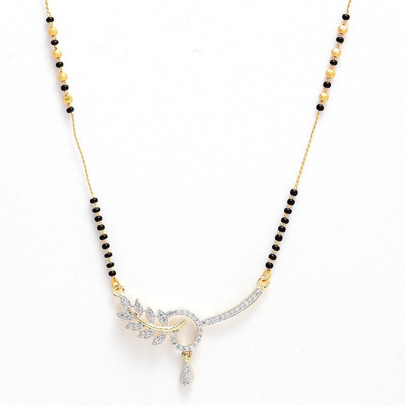 Gold-Plated White & Black Stone-Studded & Beaded Mangalsutra Set Of 3