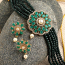 Antique Gold-Plated Green & White Beaded AD-Studded Jewellery Set