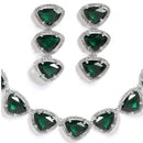 Rhodium-Plated with Silver-Tone Handcrafted Green American Diamond Studded Triangular Jewellery Set