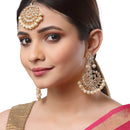 Gold-Plated White Pearl & Kundan Studded Maang Tikka With Earrings