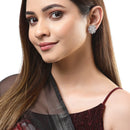 White American Diamond Studded Floral Shaped Rhodium-Plated with Silver-Tone Studs Earrings