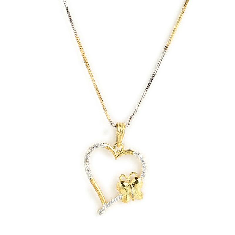 Gold-Plated Heart Shaped White Cubic Zirconia Stone Studded Pendant Combo