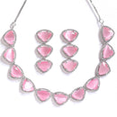 Rhodium-Plated with Silver-Tone Pink American Diamond Studded Jewellery Set