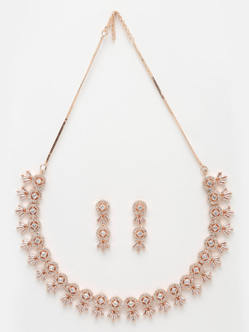 Rose Gold-Plated White American Diamond-Studded Jewellery Set