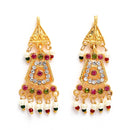 Gold Plated Pearls Beaded Layered Jadau Necklace Set With Earrings