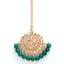 Gold-Plated Green Pearl & Kundan Studded Maang Tikka With Earrings