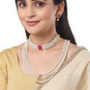 Gold-Plated & Red Stone-Studded & Beaded Temple Jewellery Set Combo