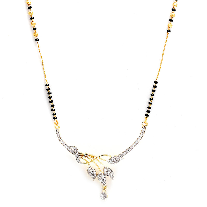 Gold-Plated White & Black Stone-Studded & Beaded Mangalsutra Set Of 3