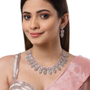 Pink & Silver-Toned & Plated Crystal Studded Leaf Shaped Jewellery Set