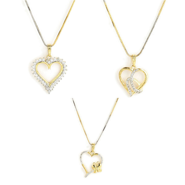 Gold-Plated Heart Shaped White Cubic Zirconia Stone Studded Pendant Combo