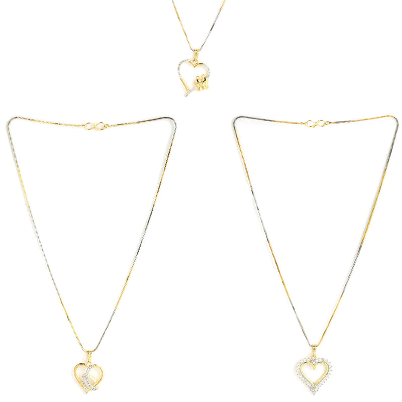Gold-Plated Heart Shaped White Cubic Zirconia Stone Studded Pendant Combo