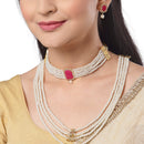 Gold-Plated & Red Stone-Studded & Beaded Temple Jewellery Set Combo