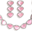 Rhodium-Plated with Silver-Tone Pink American Diamond Studded Jewellery Set