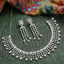 Rhodium-Plated with Silver-Tone Pink & White American Diamond Studded Jewellery Set