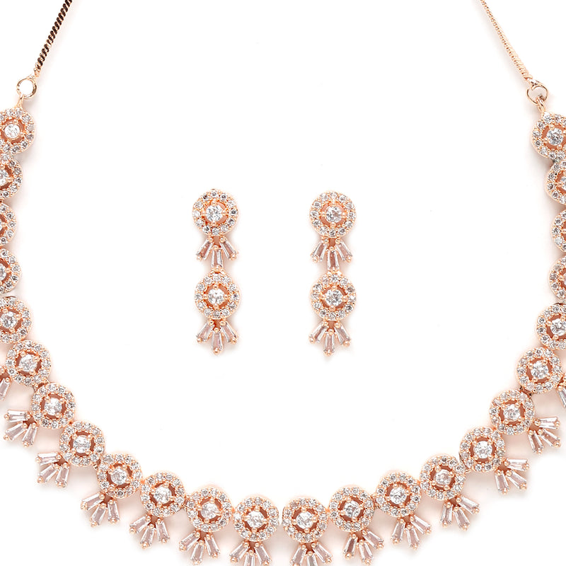 Rose Gold-Plated White American Diamond-Studded Jewellery Set