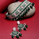 Rhodium-Plated with Silver-Tone Green & Pink Stone-Studded Traditional Choker