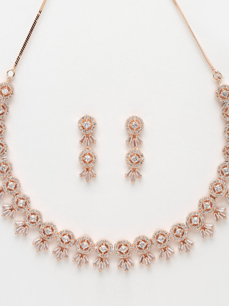 Rose Gold-Plated White American Diamond-Studded Jewellery Set