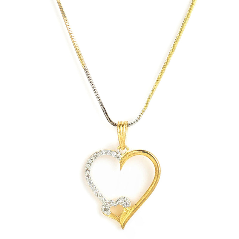 Gold-Plated Heart Shaped White Cubic Zirconia Stone Studded Pendant Combo