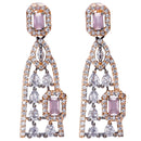 Rose Gold-Plated Gunmetal Toned Pink American Diamond studded Classic Drop Earrings