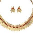 Gold Plated Traditional Red Temple Coin Necklace Set With Earrings