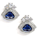 Navy Blue American Diamond Triangular Shaped Rhodium-Plated with Silver-Tone Studs Earrings