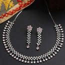 Rhodium-Plated with Silver-Tone Pink American Diamond-Studded Jewellery Set