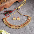 Gold Plated Traditional Red Temple Coin Necklace Set With Earrings