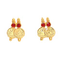 Gold Plated Traditional Red Temple Coin Necklace Set With Earrings