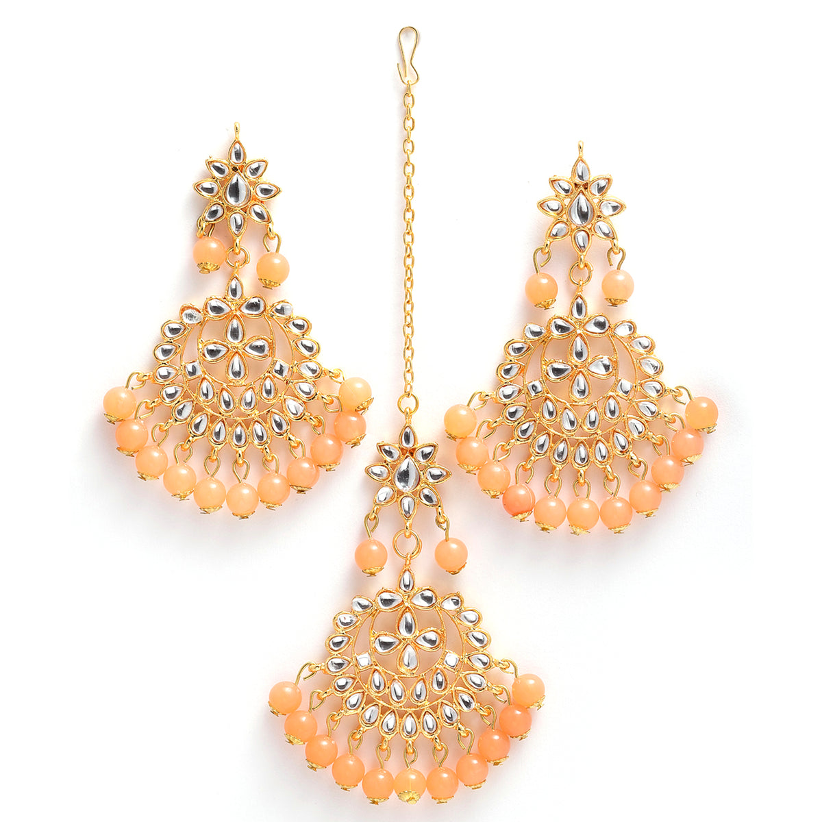 ZENEME Gold-Plated Maang Tikka - Kundan Studded Crescent Shape Forehead Jewelry For Women