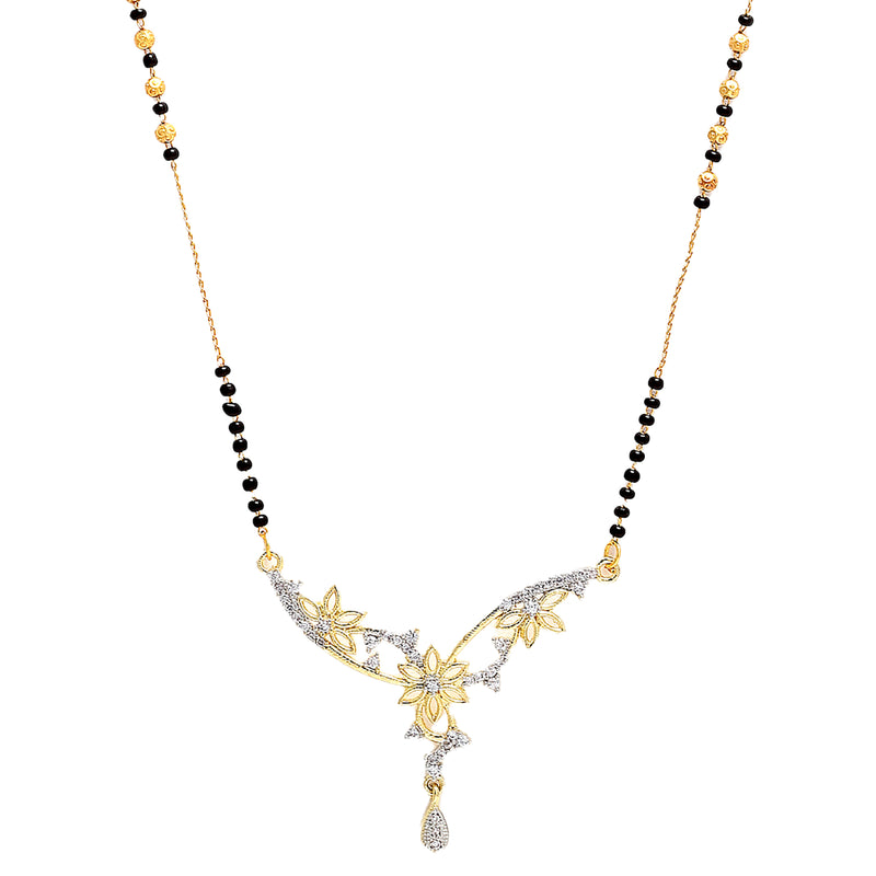 Gold-Plated White & Black Stone-Studded & Beaded Mangalsutra Set Of 3