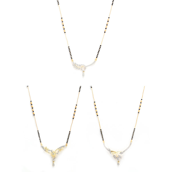 Gold-Plated White & Black Stone-Studded & Beaded Mangalsutra Set Of 3