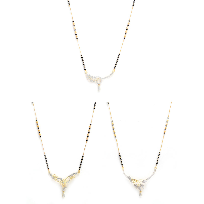 Gold-Plated White & Black Stone-Studded & Beaded Mangalsutra Set Of 3