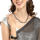 Oxidized White Cubic Zirconia Studded Combo - Necklace, Earrings, Bangles