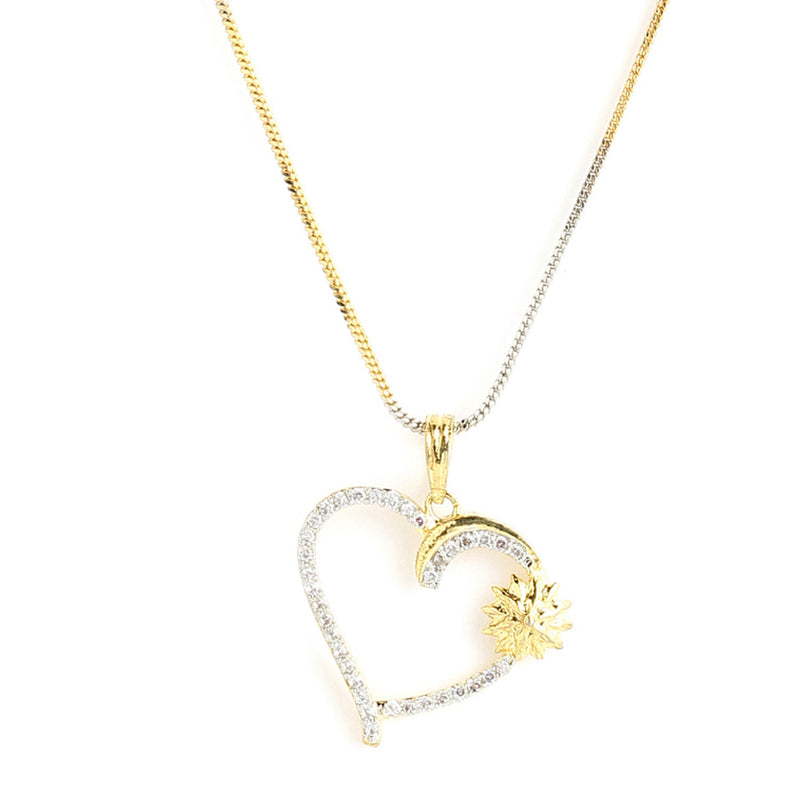 Gold-Plated Heart Shaped White Cubic Zirconia Stone Studded Pendant Combo