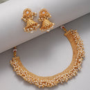 Zeneme Jewellery Set Gold Plated White Pearl Temple Style Necklace Set Jewellery with Earrings for Girls & Women