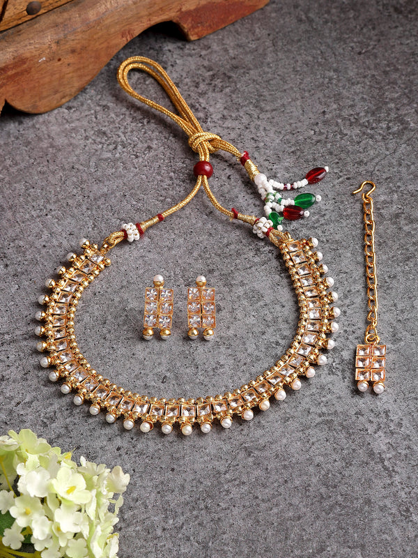 Gold-Plated & Stone Studded Handcrafted Jewellery Set