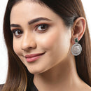 Green American Diamond Studded Geometric Shaped Rhodium-Plated with Silver-Tone Drop Earrings