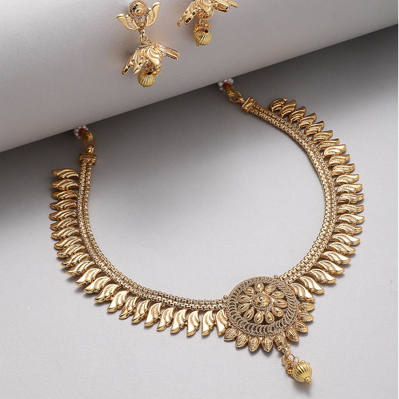 Gold-Plated Intricate Design Temple Necklace