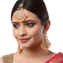 Gold-Plated Orange Pearl & Kundan Studded Maang Tikka With Earrings