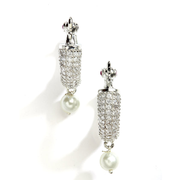 White Peacock Shaped Rhodium-Plated with Silver-Tone Hoop Earrings